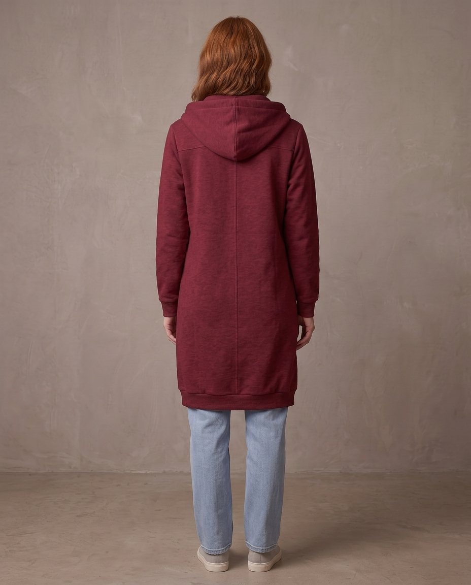 Abrigo sudadera largo con capucha Olivia, otra vista - Granate