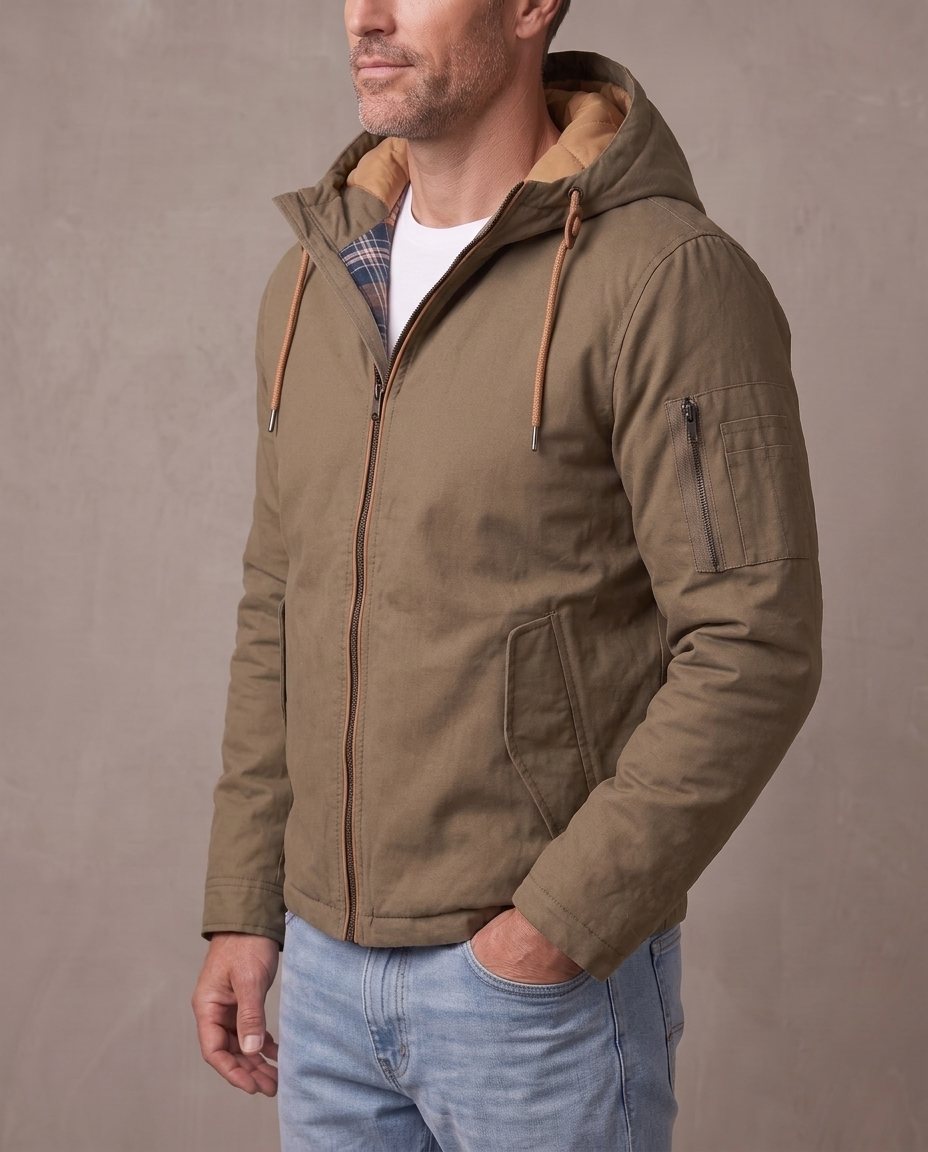 Chaqueta utilitaria Frostline Explorer, vista de tres cuartos - Caqui