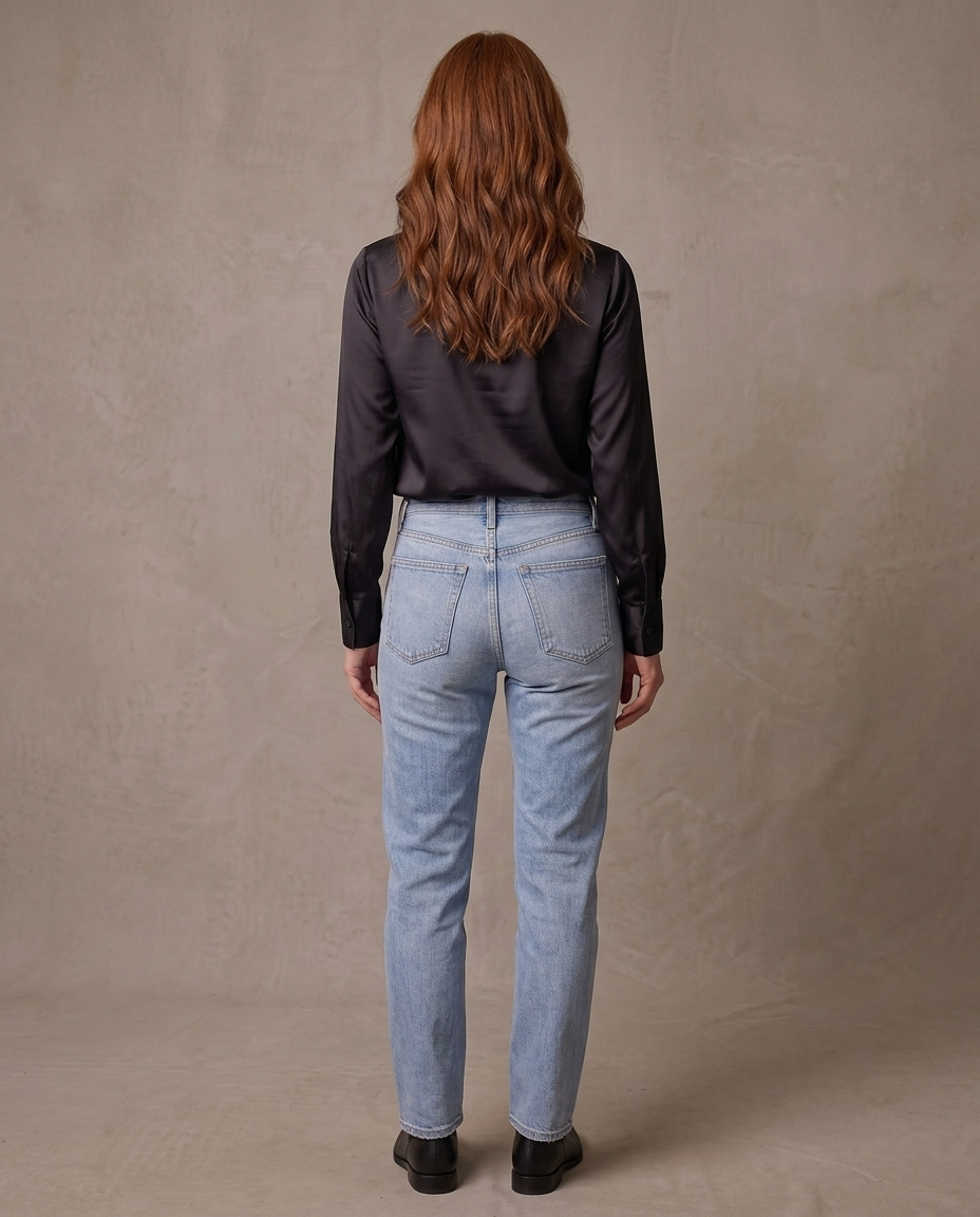 Blusa de satén con lazada al cuello Inés, otra vista - Negro