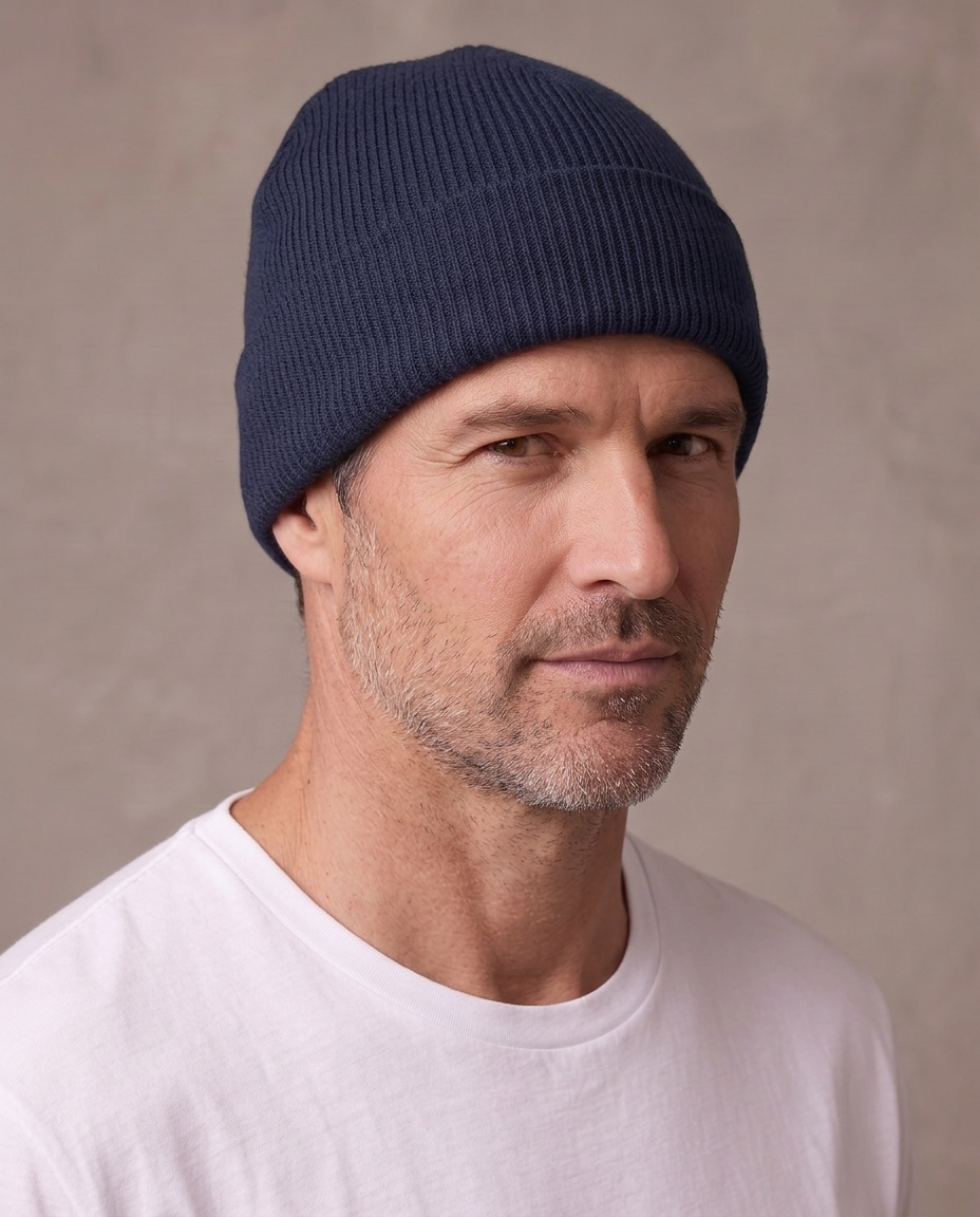 Gorro de punto con vuelta Ivo, otra vista - Azul marino