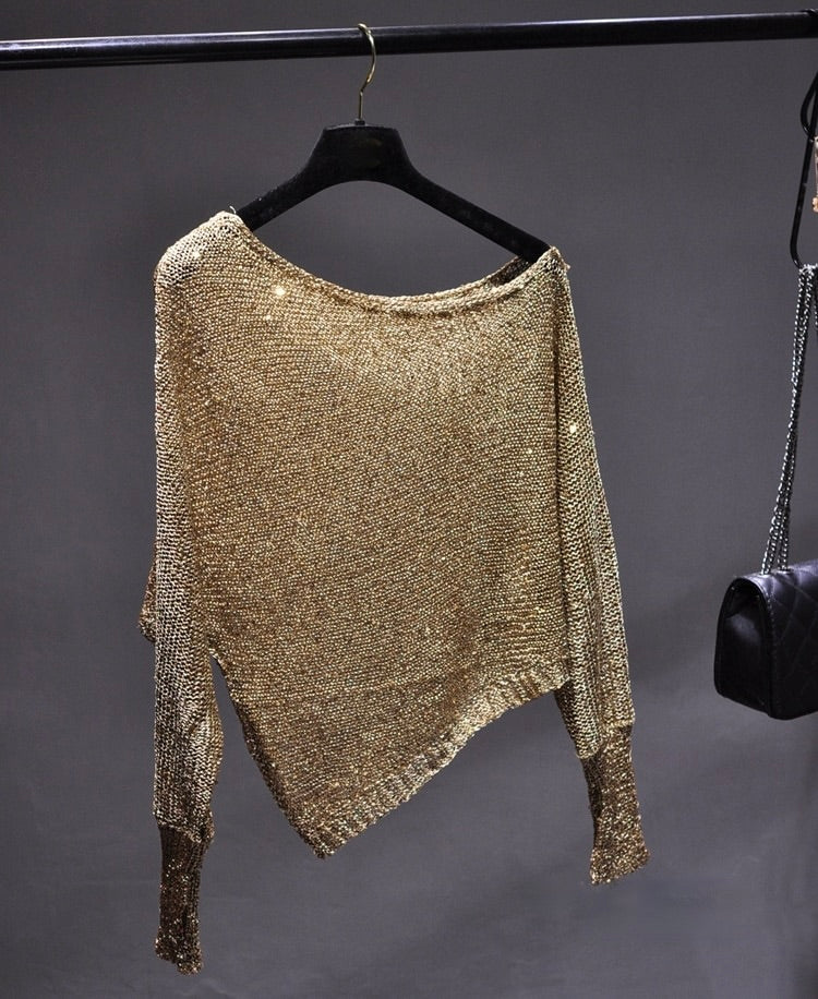 Blusa asimétrica de lentejuelas - Dorado