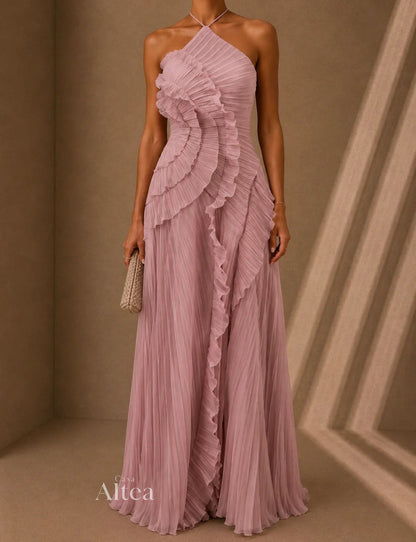 Vestido maxi plisado con volantes Celeste (foto del proveedor)