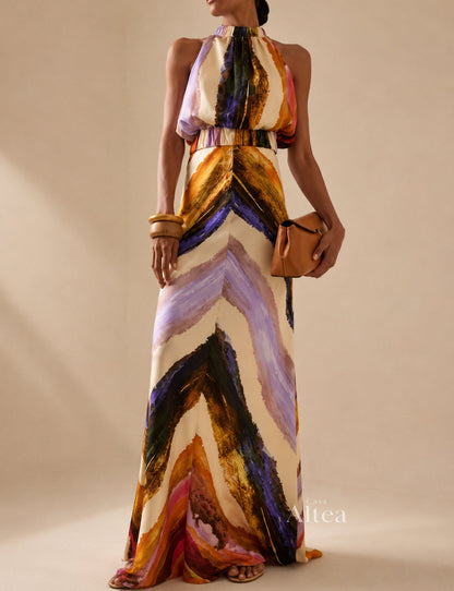 Conjunto de dos piezas halter con estampado artístico Élodie