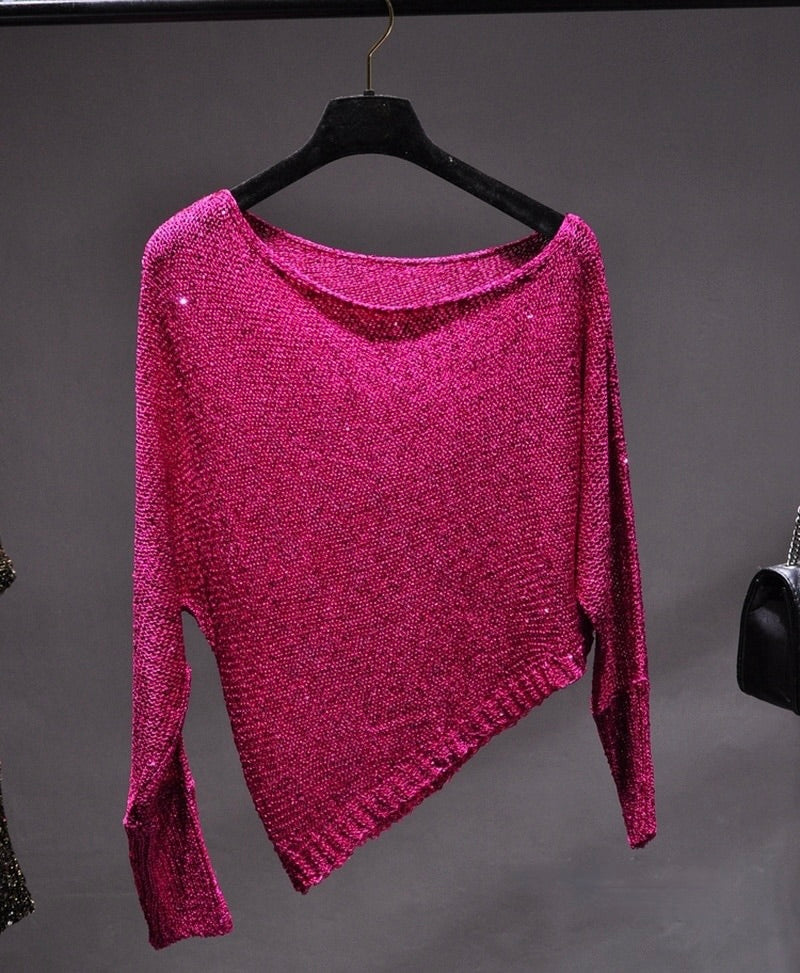 Blusa asimétrica de lentejuelas - Fucsia