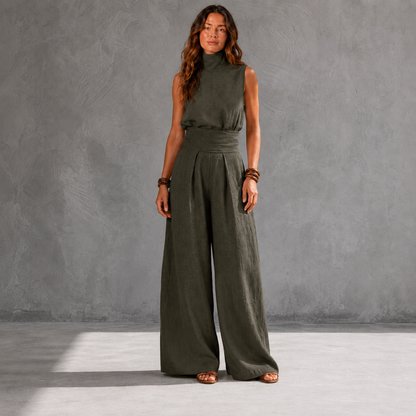 Conjunto minimalista de top y pantalones de pierna ancha en algodón ultrasuave Flor
