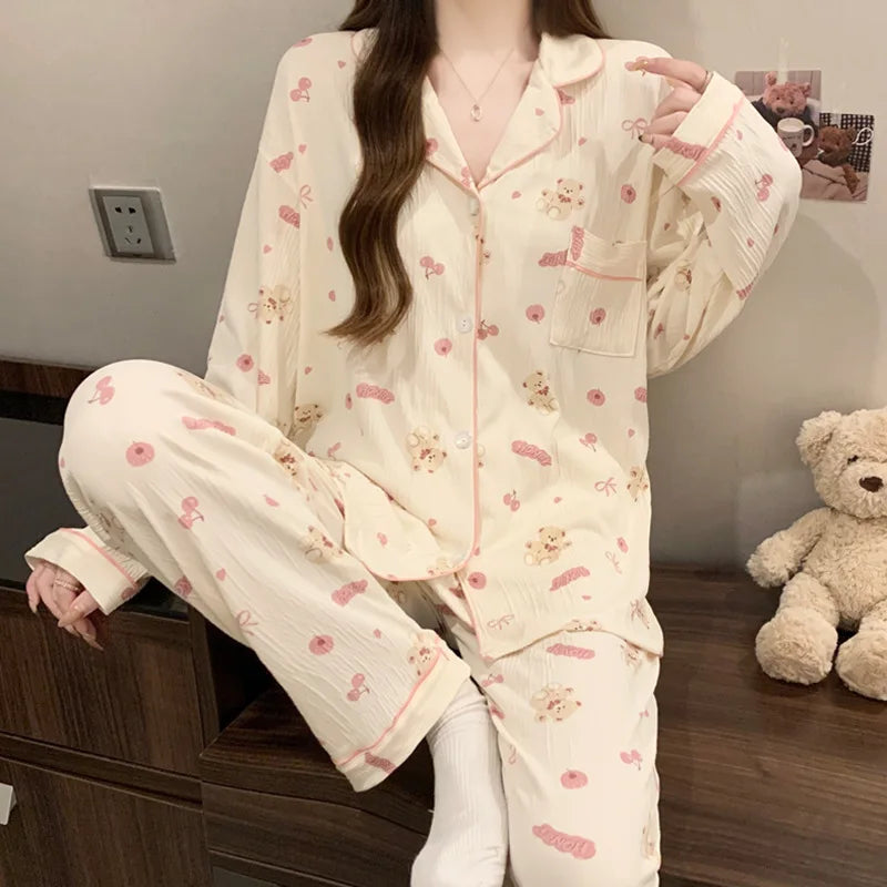 Pijama de punto suave Noelia (foto del proveedor) crema estampado