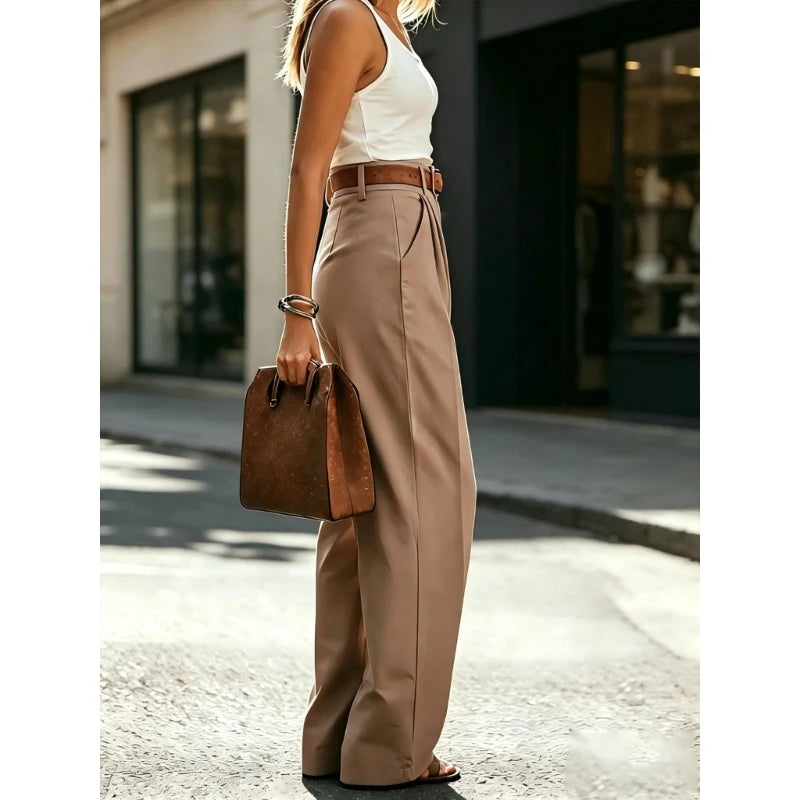 Pantalon de pinzas de pierna ancha Iris en beige - Beige