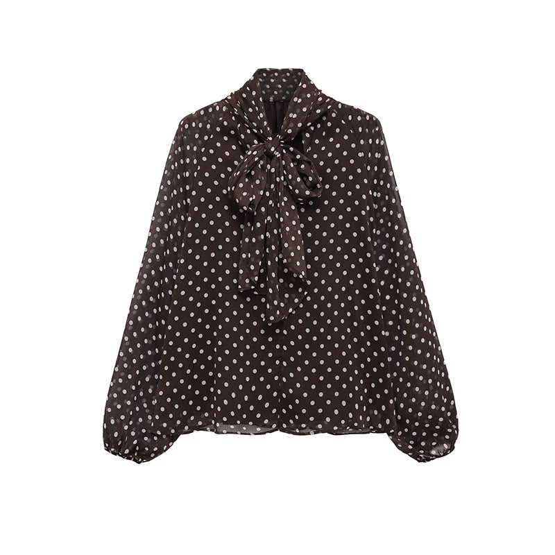 Blusa de lunares con lazada Valeria - Marrón