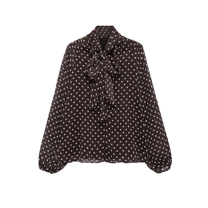 Blusa de lunares con lazada Valeria - Marrón