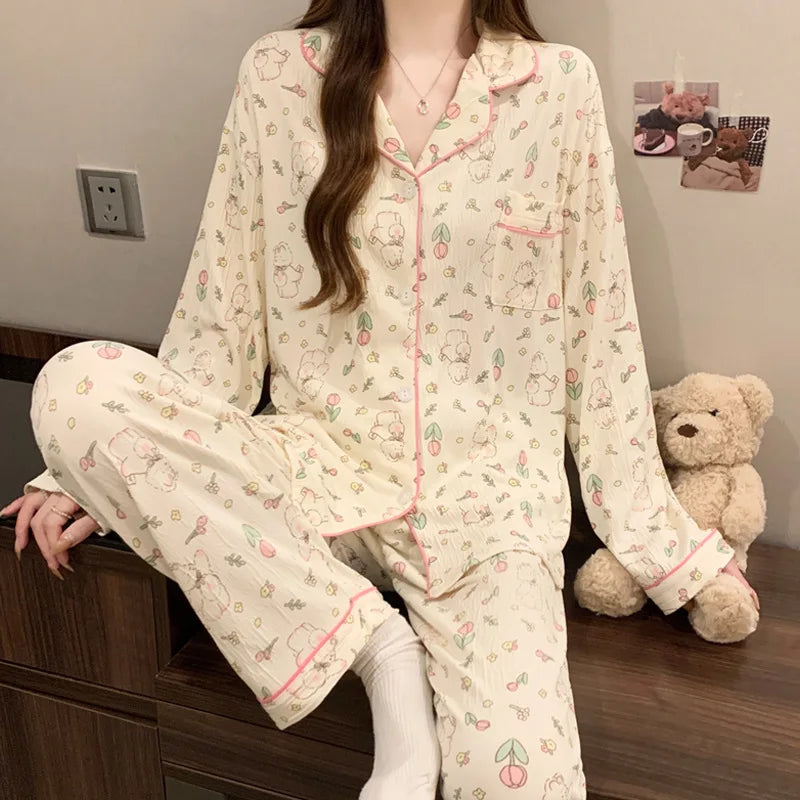 Pijama de punto suave Noelia (foto del proveedor) crema flores