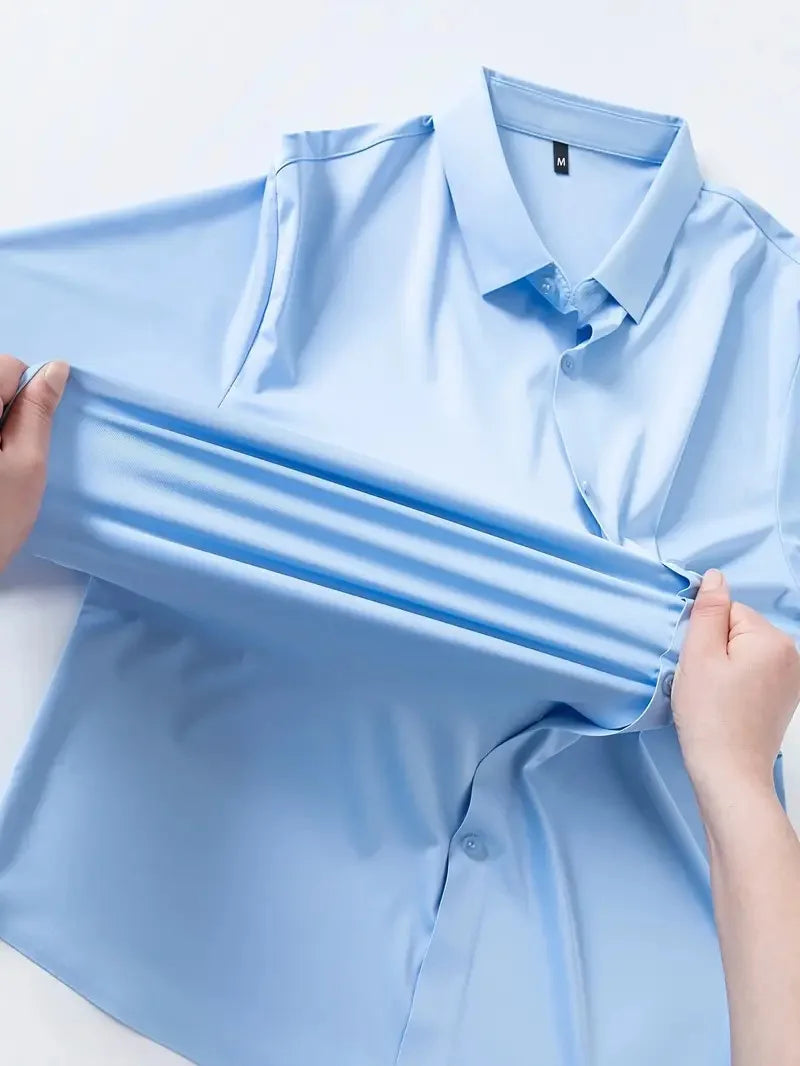 Camisa elástica antiarrugas Leo - Azul celeste