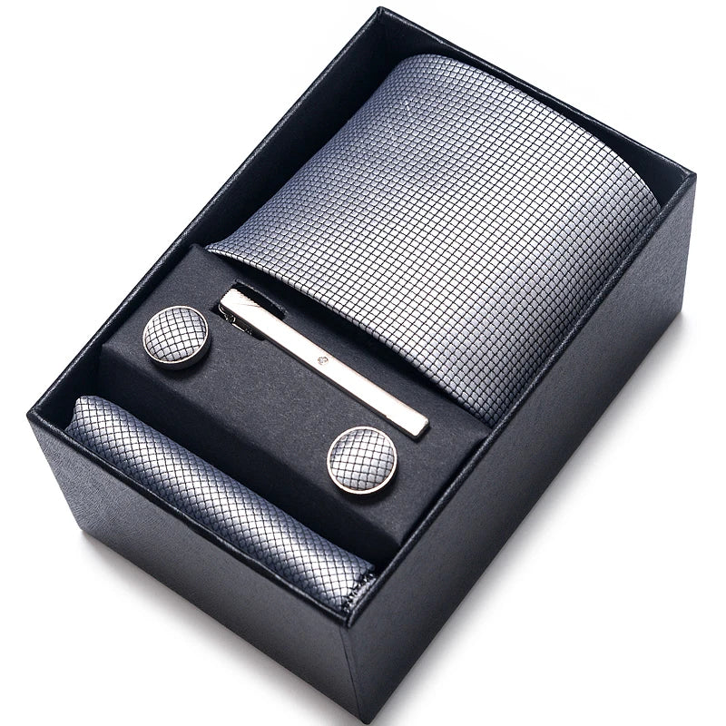 Set de corbata, pañuelo y gemelos Vittorio - Plata