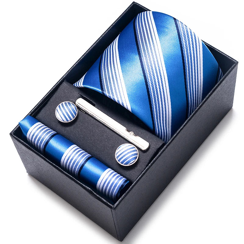 Set de corbata, pañuelo y gemelos Vittorio - Rayas azul claro