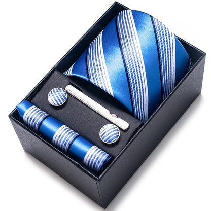 Set de corbata, pañuelo y gemelos Vittorio - Rayas azul claro