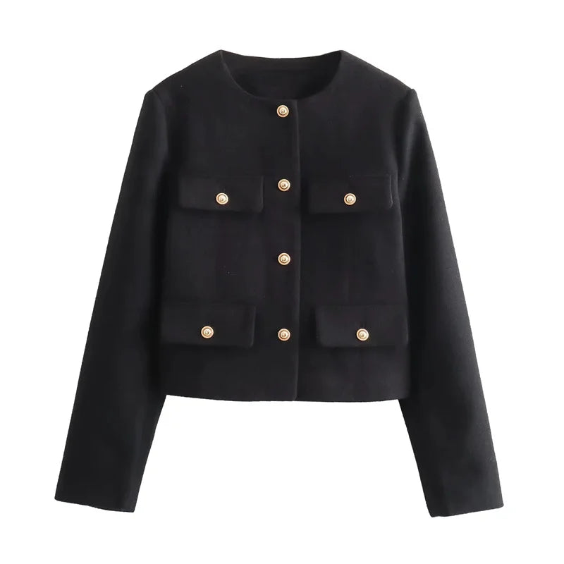 Chaqueta de tweed con botones dorados Margot - Negro