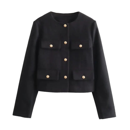 Chaqueta de tweed con botones dorados Margot - Negro