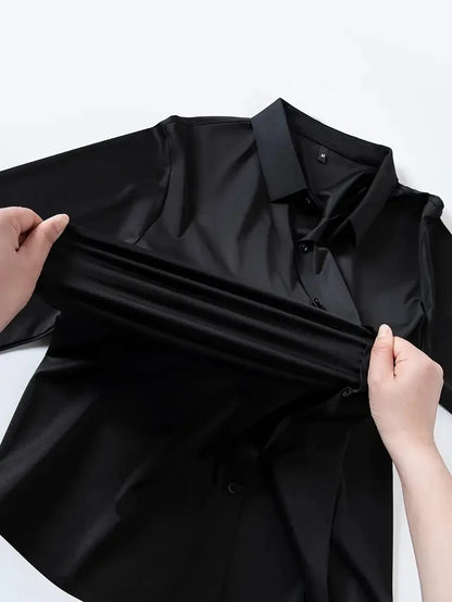Camisa elástica antiarrugas Leo - Negro