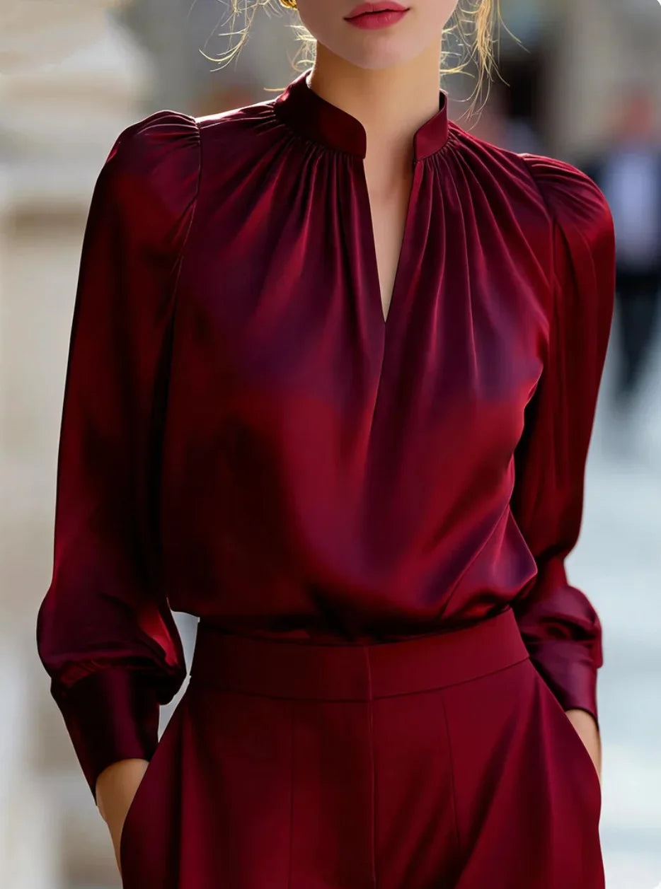 Blusa Greta en borgoña, vista frontal - Borgoña