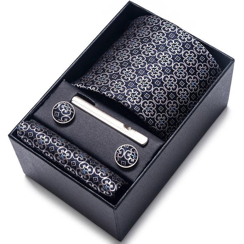 Set de corbata, pañuelo y gemelos Vittorio - Gris estampado