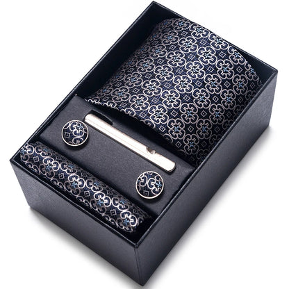 Set de corbata, pañuelo y gemelos Vittorio - Gris estampado