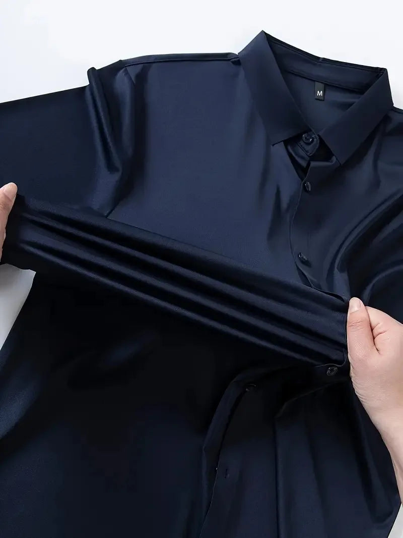 Camisa elástica antiarrugas Leo - Azul marino