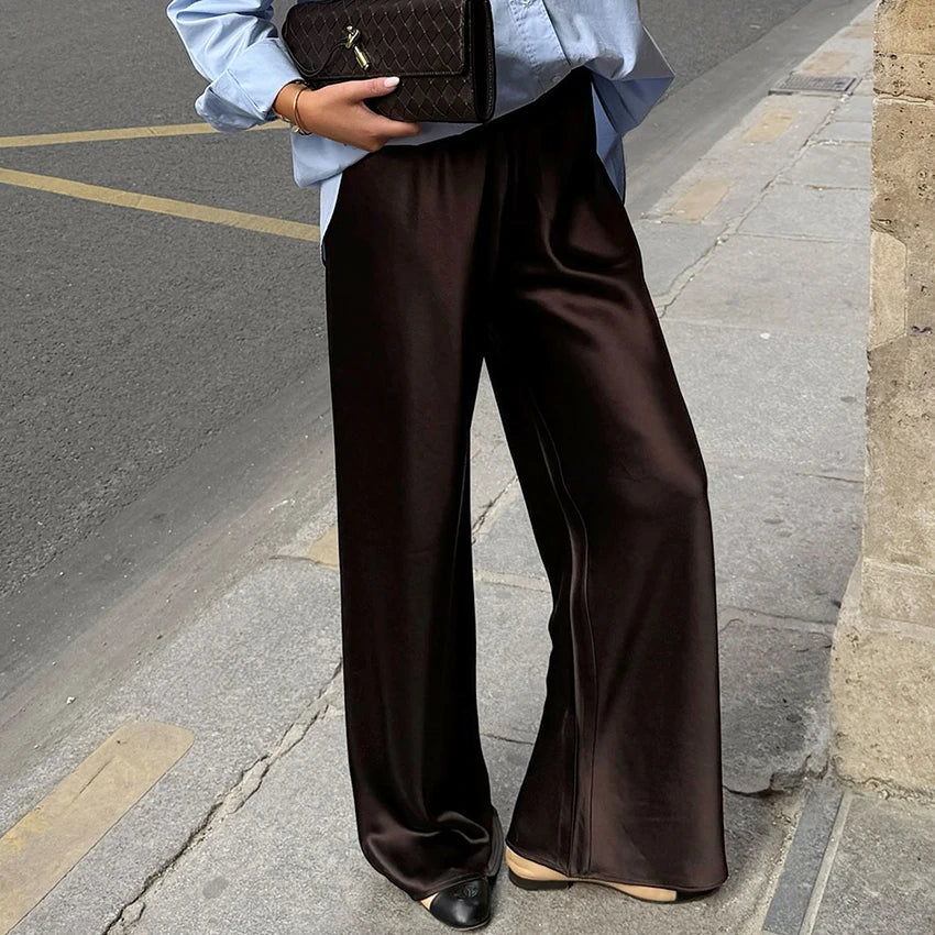 Pantalón ancho satinado de cintura elástica Begoña (foto del proveedor) chocolate