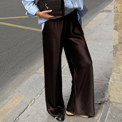 Pantalón ancho satinado de cintura elástica Begoña (foto del proveedor) chocolate