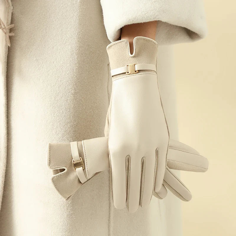 Guantes elegantes de piel vegana - Beige