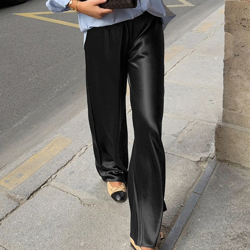 Pantalón ancho satinado de cintura elástica Begoña (foto del proveedor) negro