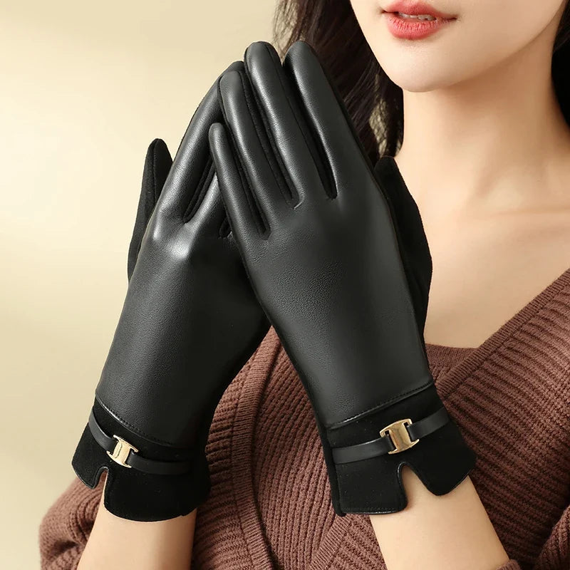 Guantes elegantes de piel vegana - Negro