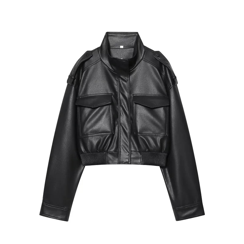 Cazadora corta efecto piel Kira - Negro