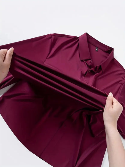Camisa elástica antiarrugas Leo - Burdeos