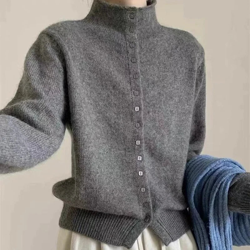 Jersey Ingrid en gris marengo con botonadura frontal - Gris marengo