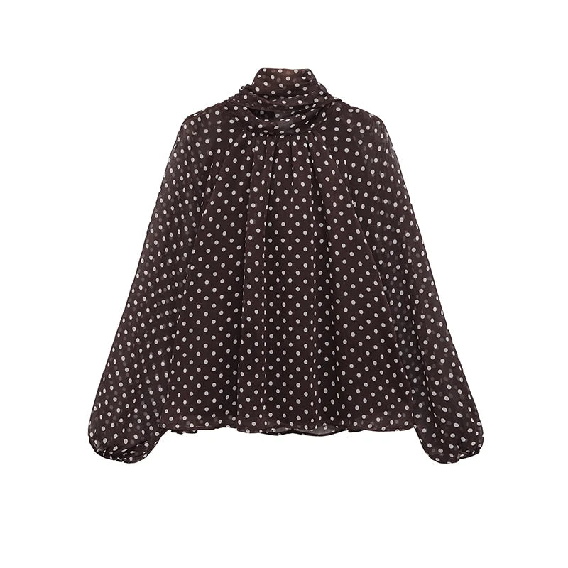 Blusa de lunares con lazada Valeria - Marrón
