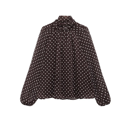 Blusa de lunares con lazada Valeria - Marrón