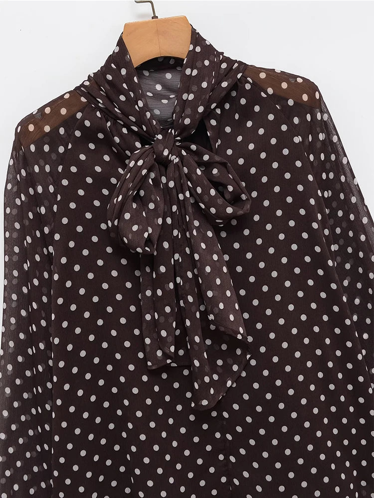Blusa de lunares con lazada Valeria - Marrón