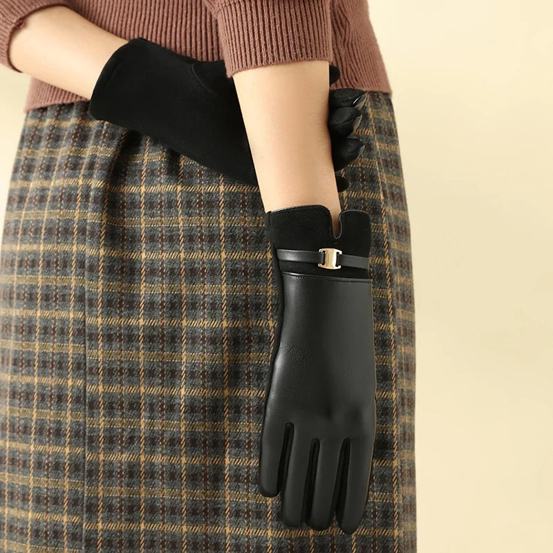 Guantes elegantes de piel vegana - Negro