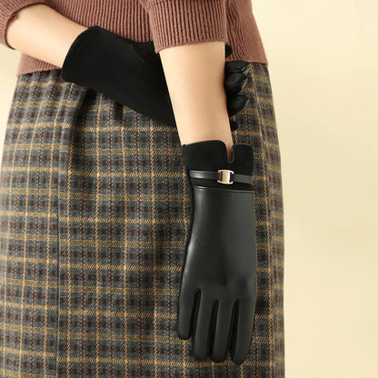 Guantes elegantes de piel vegana - Negro