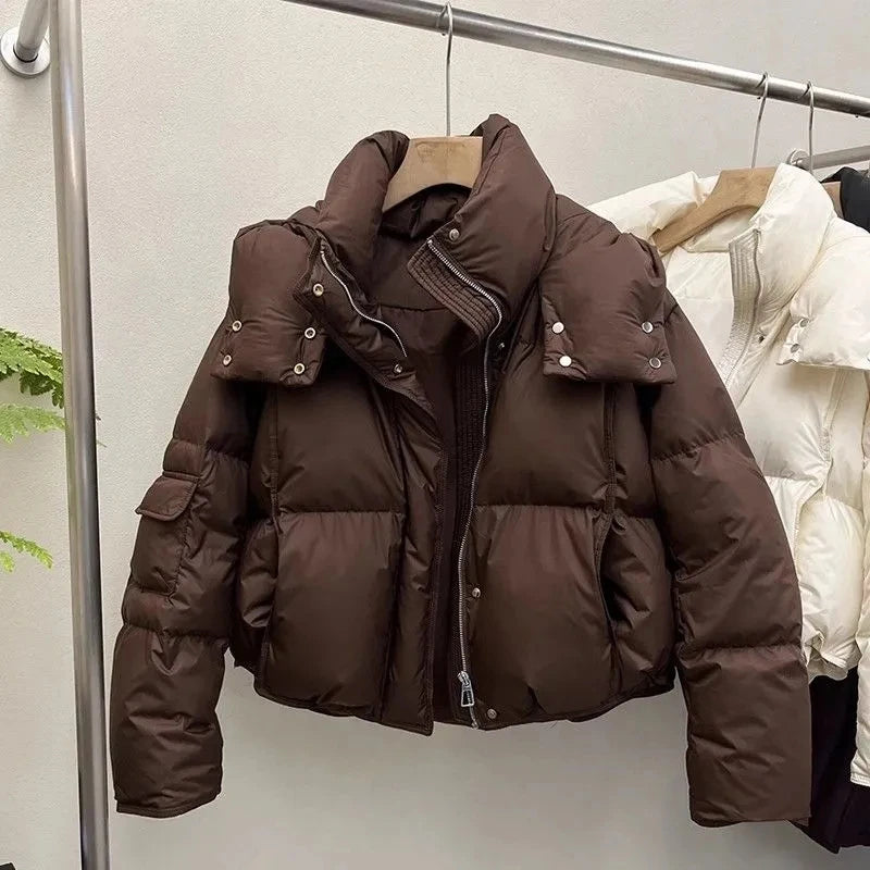 Chaqueta acolchada corta con capucha Uma - Chocolate