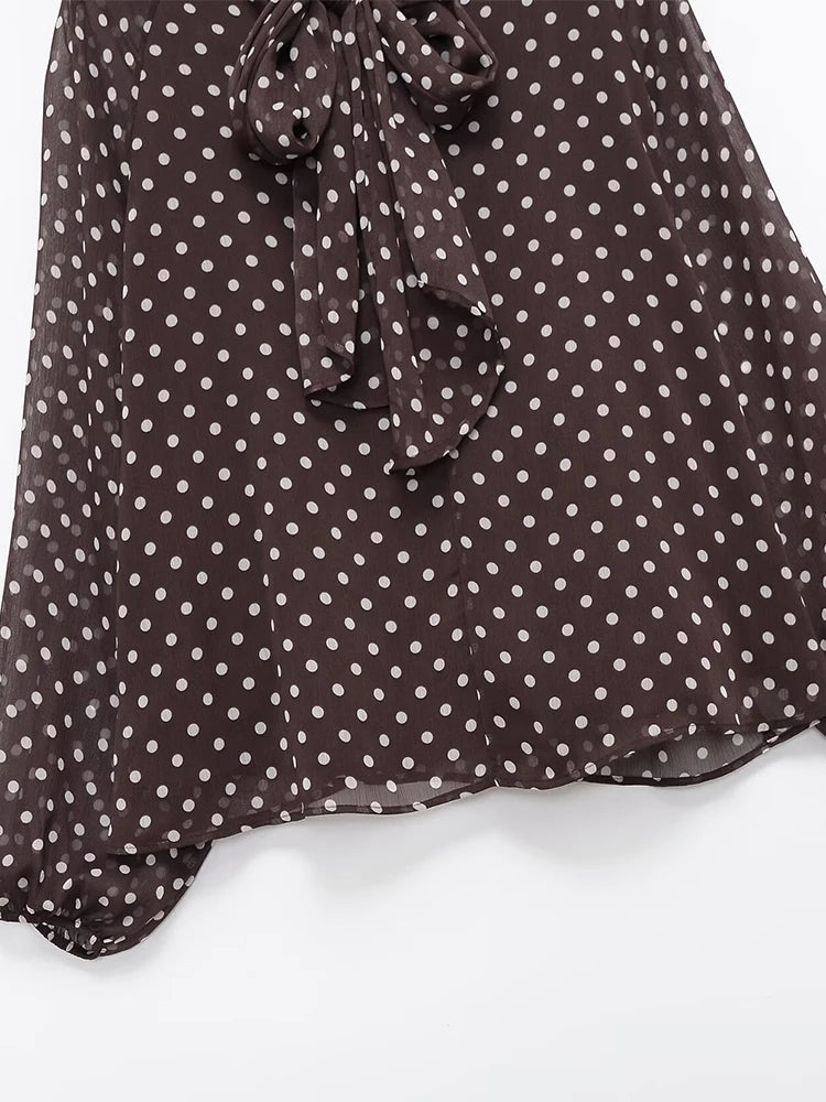 Blusa de lunares con lazada Valeria - Marrón