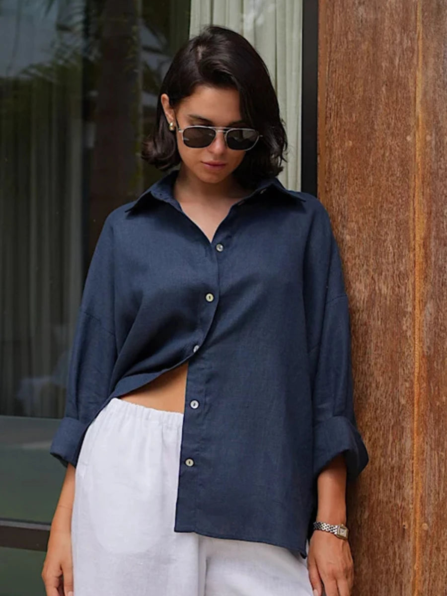 Camisa oversize de algodón Carmen - Azul marino