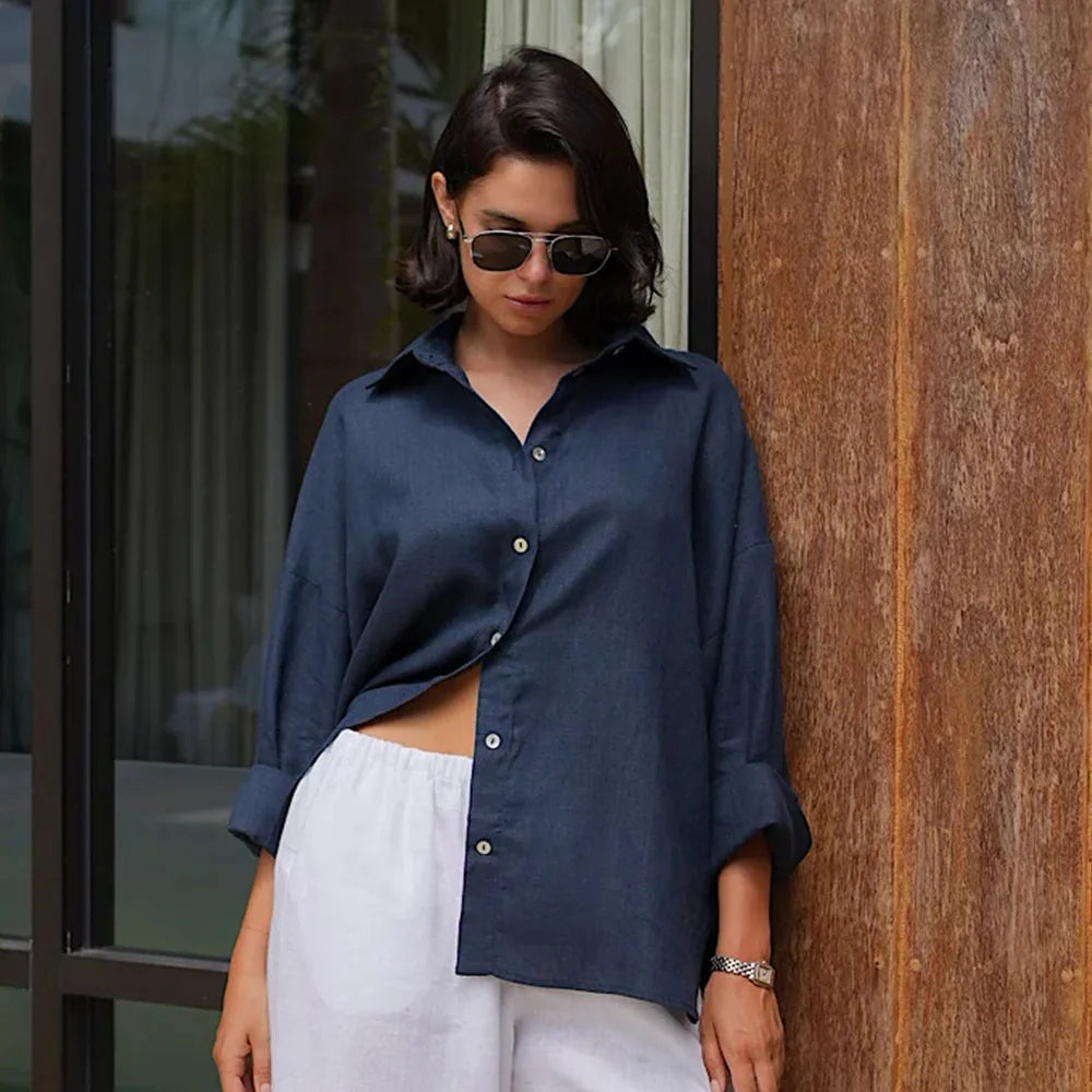 Camisa oversize de algodón Carmen - Azul marino
