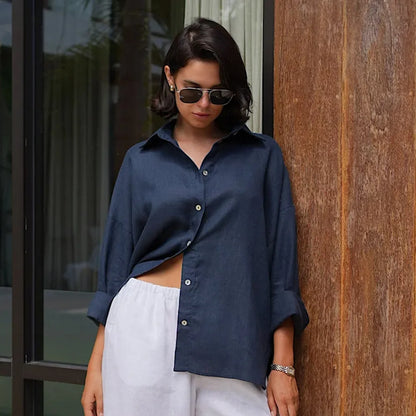 Camisa oversize de algodón Carmen - Azul marino