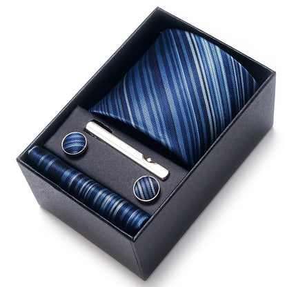 Set de corbata, pañuelo y gemelos Vittorio - Rayas azul marino