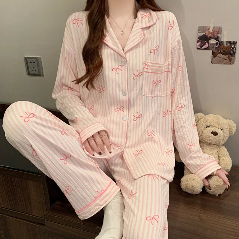 Pijama de punto suave Noelia (foto del proveedor) rayas rosa