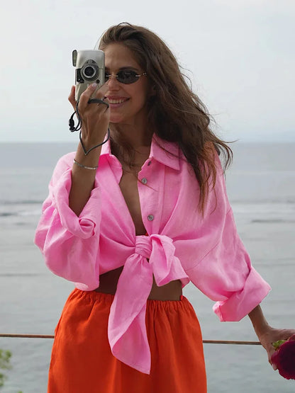 Camisa oversize de algodón Carmen - Rosa