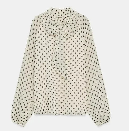Blusa de lunares con lazada Valeria - Crema