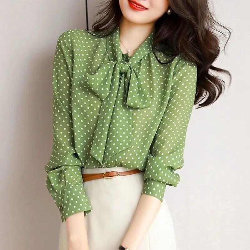 Blusa de lunares con lazo Vera - Verde