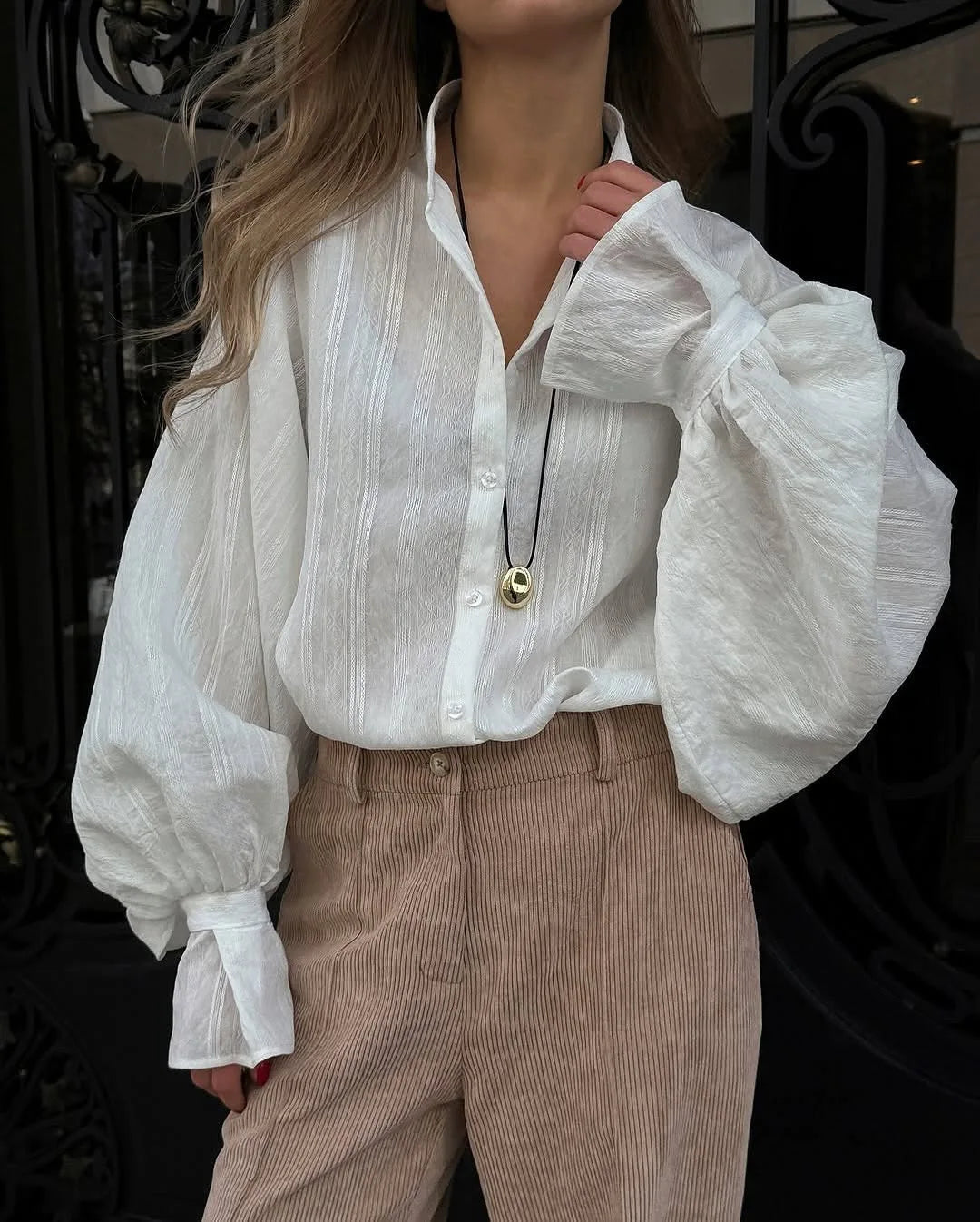 Camisa de algodón con manga globo Lucía