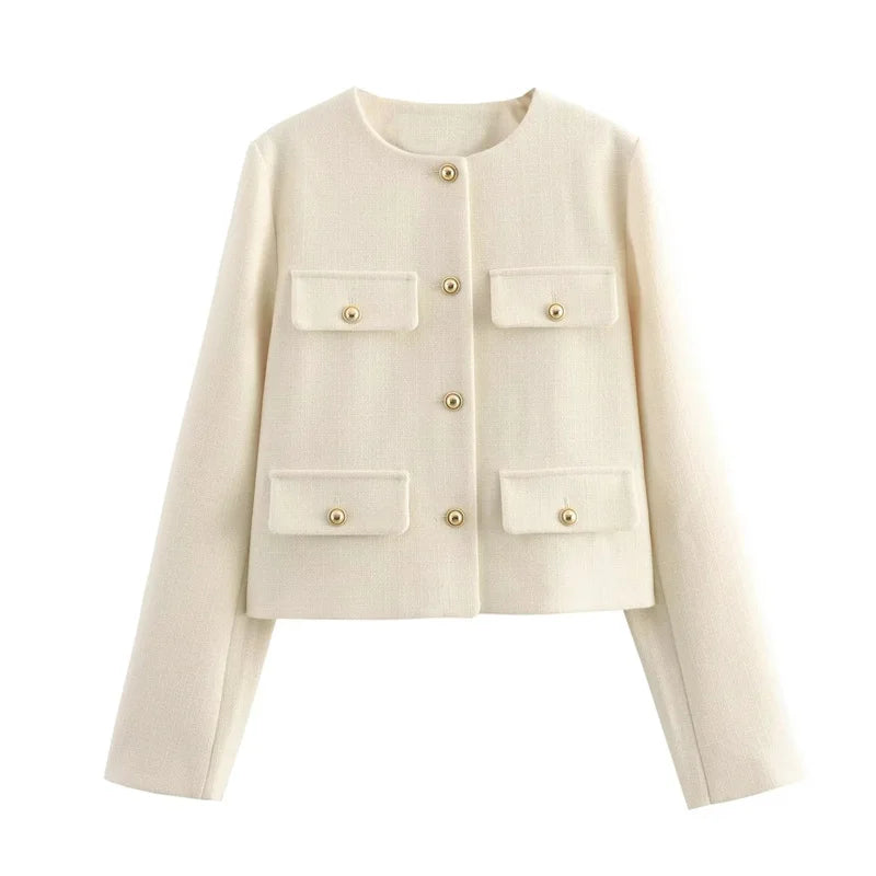 Chaqueta de tweed con botones dorados Margot - Crema
